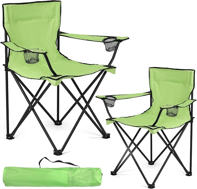 2 Pack Lightweight Camping Chairs, 300LBS Heavy-Duty Portable Folding Chairs with Carry Bag, Compact Design for Camping, Beach, Picnics, and Outdoor Event