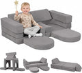 MeMoreCool Kids Modular Play Couch – 10 Piece Corduroy Foam Sofa, Light Grey Convertible Playroom Furniture for Toddlers | Fort Building Set | Washable, Soft & Durable