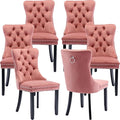 YeahFurn Pink Mid Century Modern Dining Chairs Set of 6, Velvet Upholstered Kitchen & Dining Room Chairs with Nailhead Trim & Solid Wood Legs, Elegant Sillas De Comedor (Pink, 6 Pcs)