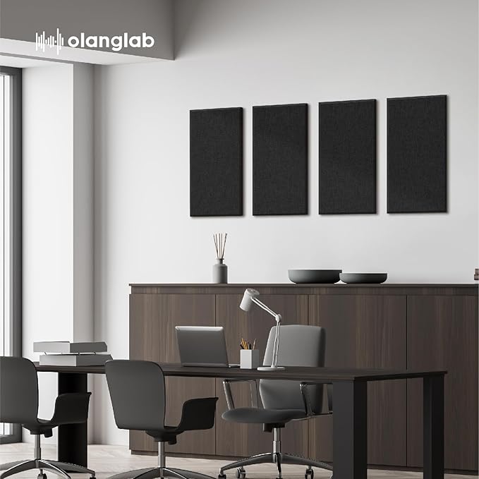 Olanglab Fiberglass Acoustic Wall Panels 4 Pack, 11.8'' x 23.6'' Sound Panels, Fabric Wrapped Sound Proof Panels for Walls (Black)