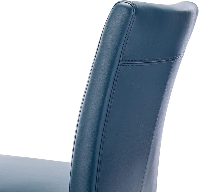 Watson & Whitely Upholstered Kitchen & Dining Room Chairs with Low Back, Faux Leather Armless Dining Chairs with Solid Wood Legs, Set of 2, Blue