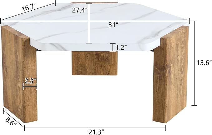 31" Modern-Style Hexagonal Coffee Table with White Marble Surface