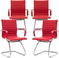 DM Furniture Office Desk Chair Set of 4,No Wheels PU Leather Computer Chairs Mid Back Guest Chairs with Seld Base for School/Reception/Conference/Waiting Room, Burgundy Red