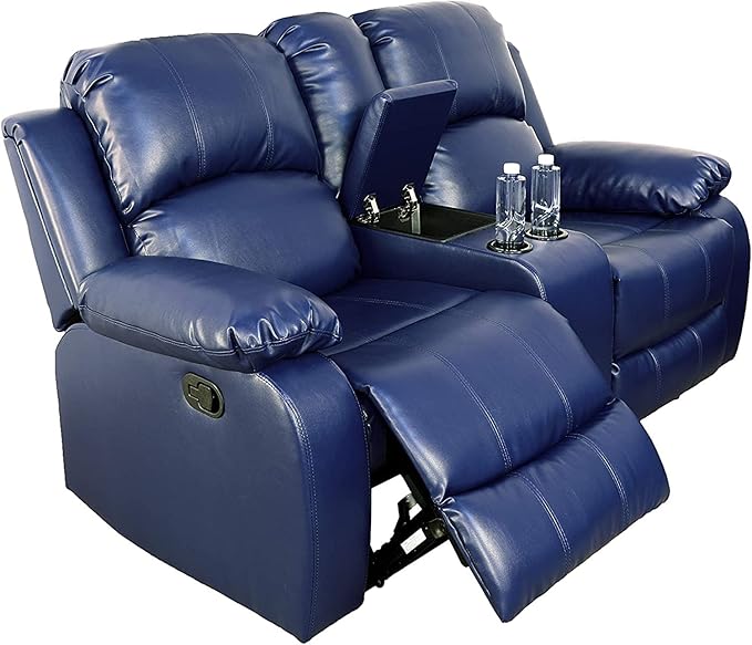 AYCP Bonded Leather Living Room Furniture Set Reclining Sofa Set Loveseat Furniture Sets in Living Room Sofa Recliners (Loveseat, Blue)