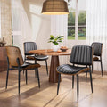 YaFiti Dining Chairs Set of 4, FSC Certified Mid Century Modern Dining Room Kitchen Chairs, Upholstered PU Leather Vertical Stripe Chairs for Vanity with Walnut Bentwood and Metal Legs, Black