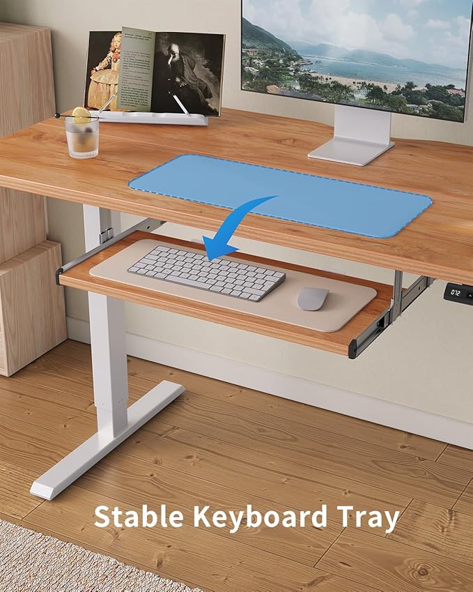 FEZIBO Standing Desk with Keyboard Tray, 55 x 24 Inch Adjustable Height Sit Stand Desk with Memory Presets for Home Office, Ergonomic Computer Workstation, Light Rustic