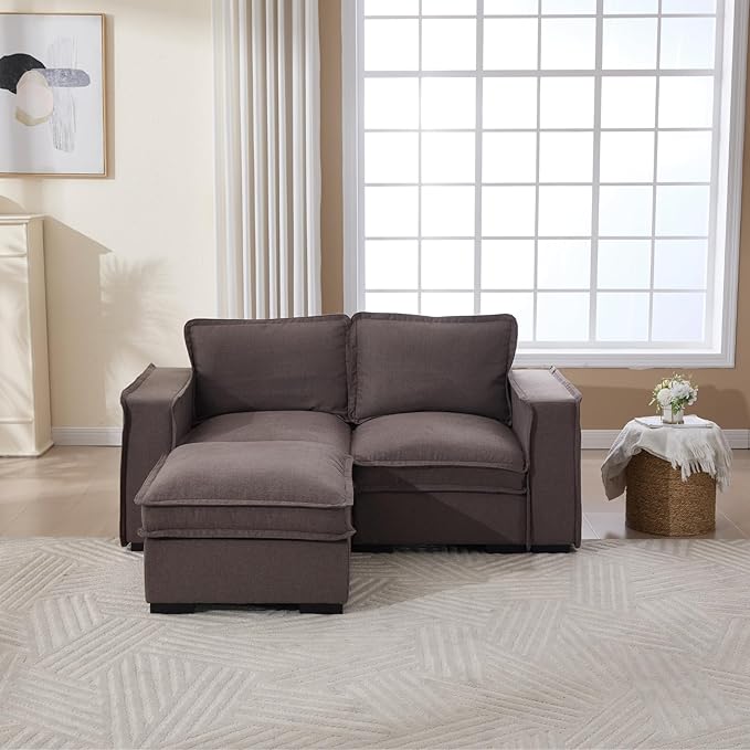 HEAY-YO 67 Inches Modern Modular Sectional Sofa,L Shape 2-Seater Comfy Couch with Moveable Ottoman,Floor Loveseat Sofa for Living Room Bedroom Apartment,Linen Grey