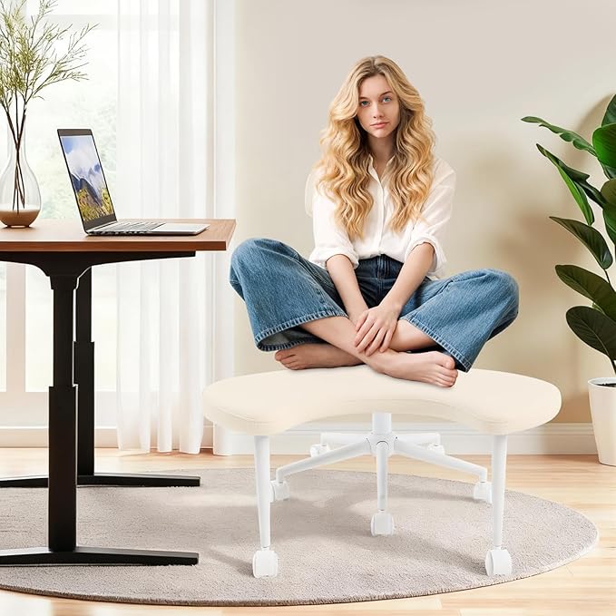 Ergonomic Floor Chair, Cross Legged Desk Chair with Back Support, 360 Swivel Kneeling Chair Adjustable Height, 286lbs Kneeling & Regular Seating for Home Office (Beige)