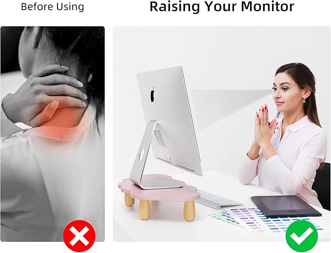 AFOOYO Monitor Stand Riser,Cloud Shape Wood Computer Monitor Stand, Monitor Stand Riser, Multi-Purpose Desktop Organizer Riser for Computer,Laptop,Printer,TV,Purple, Black