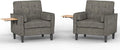 Chenille Accent Chair, Mid Century Modern Arm Chair with Foldable Wooden Side Table & Cup Holder - Comfy Reading Chair for Bedroom,Living Room Chairs,Sofa Chair Set of 2,Dark Grey