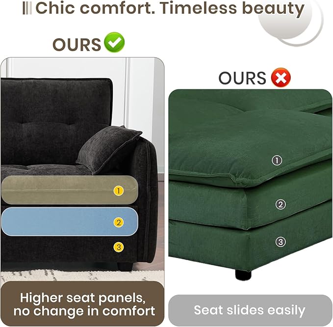 PALLOME 96" Modular L-Shaped Sofa - 3-Seat Cloud Couch with Movable Ottoman, Extra Deep Seat Sofa Couch with Throw Pillows for Living Room & Small Spaces (Black, 3-Seat + Ottoman)