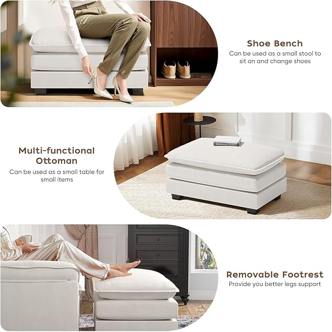 SweetGO corporation 40" Chenille Lounge Chair for Reading, Modern Couch Cozy Sofa Bed, Upholstered Living Room Single Sofa Accent Chair with Ottoman Set of 2, Beige
