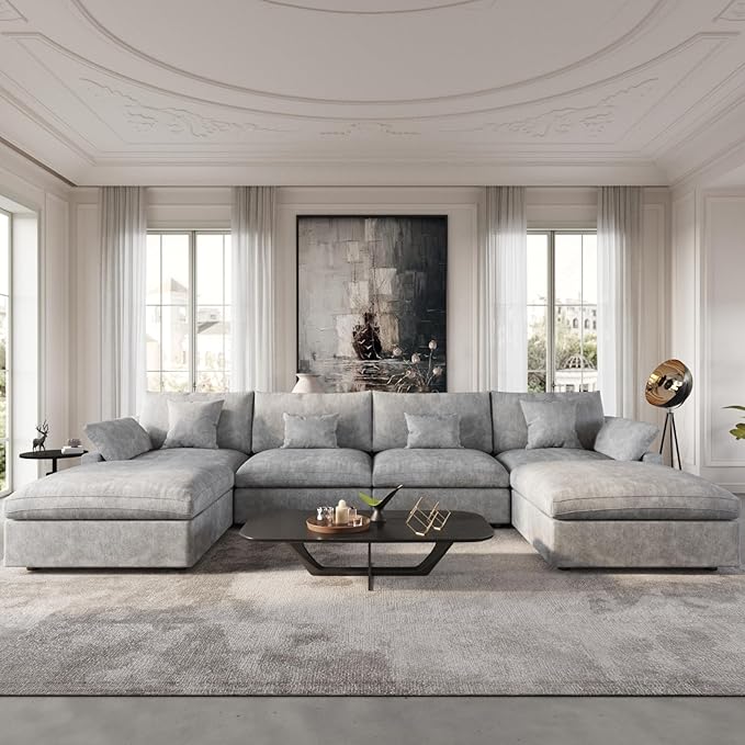 Cloud Couch Modular Sectional Sofa,156" U Shaped Large Down Filled Convertible Sofa with Ottomans for Living Room Set, Covers Washable&Replaceable(Gray)