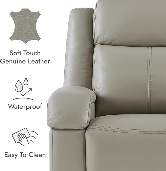Watson & Whitely Oversized Genuine Leather Power Recliner Chairs for Big and Tall, Wall Hugger Recliner with Power Headrest & Charging Ports, Extra Large Reclining Chair for Living Room, Grey