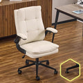 VINGLI Comfy Beige Leather Office Desk Chair, High-Back Support Ergonomic Computer Task Gaming Chair,with Removable wheels,360° Swivel,Adjustable Height,Flip-Up Arms,for Adults,Teen,Vanity,Home Office