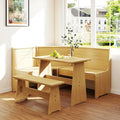 Breakfast Nook Corner Dining Table Kitchen Bench Chair Set, Space-Saving 3-5 People Seat Reversible L-Shape for Family Home Natural Wood
