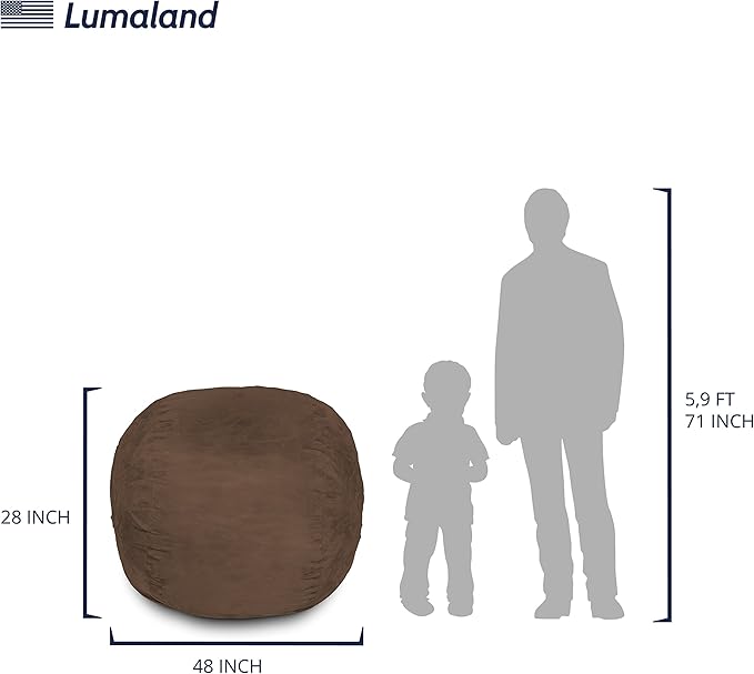 Lumaland Luxurious 4ft Large Bean Bag Chair with Microsuede Cover - Ultra Soft, Foam Filling, Washable Bean Bag Sofa for Kids, Teenagers, Adults, Pets - Sack Chair for Dorm, Kid's Room - Brown