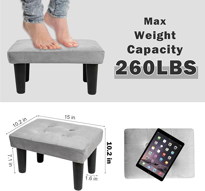 CAROLMADE Ottoman Foot Rest, Velvet Small Ottoman Foot Stool with Legs Modern Footstool Ottomans for Living Room Entryway Office (Velvet-Grey)