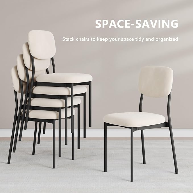 Einhomn Upholstered Dining Chairs Set of 2, Stackable Modern Dining Room Chairs, Kitchen Chairs w/Soft Velvet Backrest & Sturdy Metal Legs for Restaurant, Living Room, Cream Beige