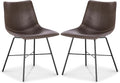 POLY & BARK Paxton Leather Dining Chairs – Set of 2 Modern Dining Room Chairs with Low Back – Faux Leather Upholstery and Matte Black Steel Base – Comfortable Seating for Stylish Interiors – Brown