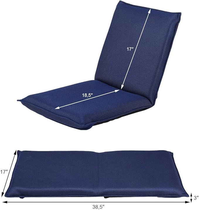 BestComfort Set of 2 Folding Floor Chair 6-Position Adjustable Meditation Chair Video Gaming Chair Reading TV Watching, Portable Floor Seat Lounge Sofa Chair Kids Teens Adult, Navy (BComfort-65605)