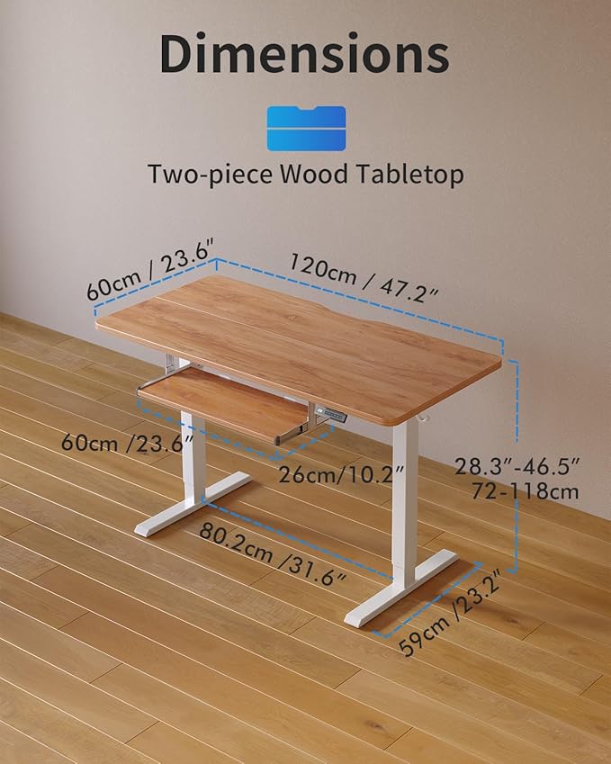 FEZIBO Standing Desk with Keyboard Tray, 48 x 24 Inch Adjustable Height Sit Stand Desk with Memory Presets for Home Office, Ergonomic Computer Workstation, Light Rustic
