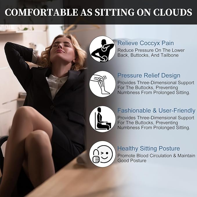 Triforde Seat Cushions, Comfort Memory Foam Office Chair Cushions, Ergonomic Seat Pad for Office Chair/Wheelchair/Gaming Chairs/Car Seat/, Pressure Relief Sciatica & Pain Relief for Long Sitting
