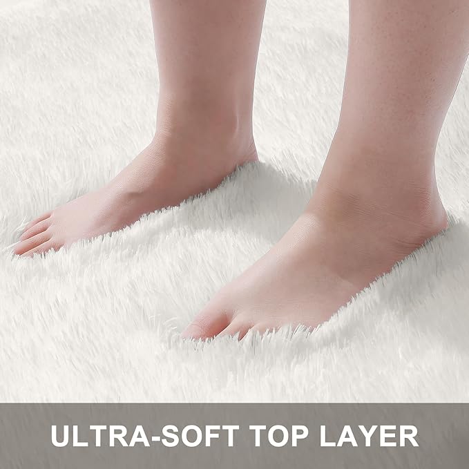 OLANLY 10x14 Machine Washable Large Area Rugs for Living Room, Bedroom, Soft Fluffy Shaggy Bedside Rug, Indoor Floor Carpet for Kids Girls and Boys, Dorms, Nursery, Home Decor Aesthetic, Ivory