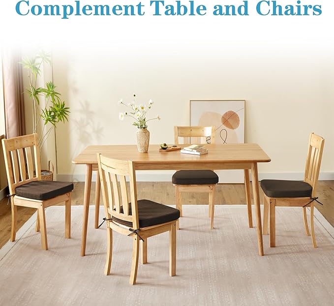 Chair Cushions for Dining Chairs Set of 4, Non Slip Kitchen Chair Pads, 17" x 16" x 2", Indoor Dining Chair Cushions with Ties, D-Shaped Seat Cushions for Kitchen Chairs, Brown