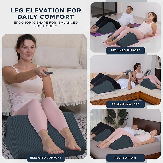 10-Inch Leg Elevation Pillow – Firm High-Density Foam Leg Wedge Pillow for Centered Leg Positioning, Structured Elevation, and Lower-Body Support for Users 5'2–5'11 Inseam 26"-29" Slate Gray