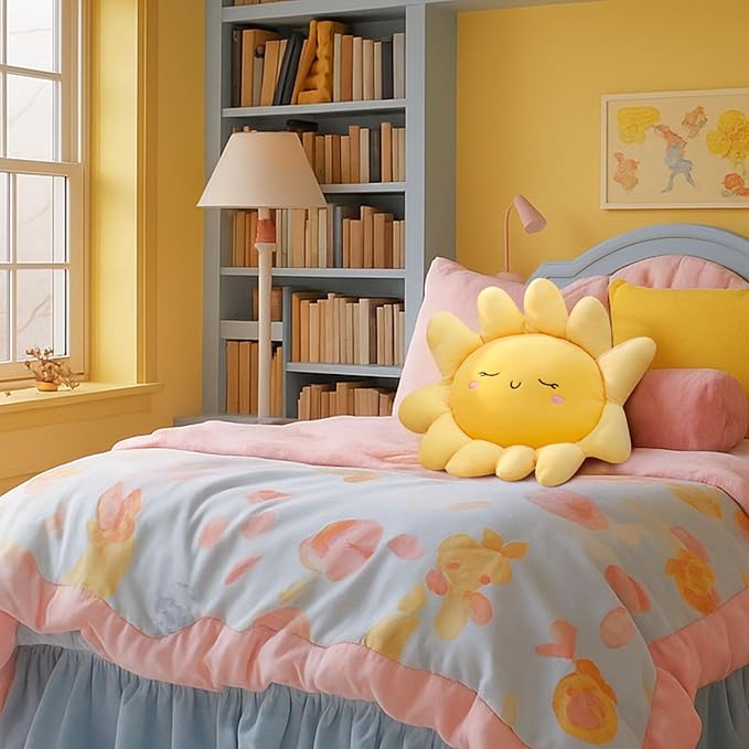 Juexica 1 Pcs Sun Pillow Plush Sofa Cushion Cute Stuffed Sun Shaped Floor Pillow Car Throw Soft Toy for Kids Women Girls Bed Home Decoration (23.6 Inch)