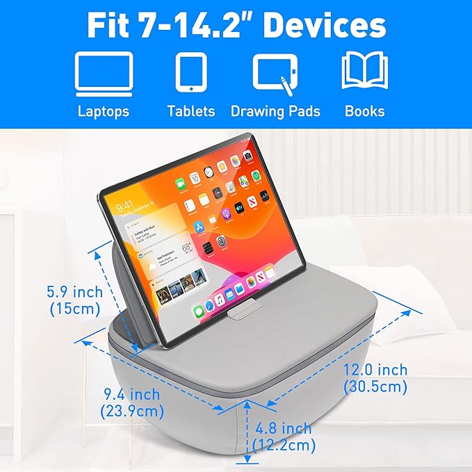 Lap Desk with Cushion - Ultra-Thick, CoolFoam 7 to 14.2 inch Laptop Tablet Stand - Washable Lycra Lap Pad Pillow Desk iPad Stand Phone Holder for Bed, Couch, Sofa, Home, Office, Gift Ideas