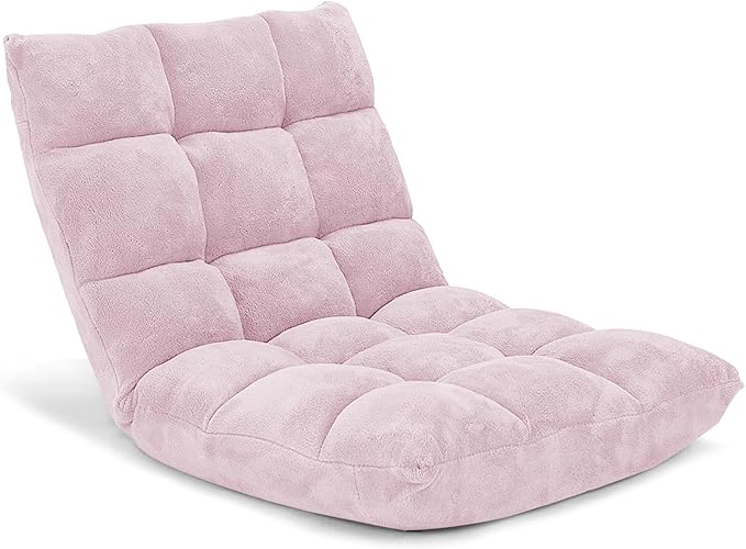 Giantex Floor Chairs, Floor Gaming Chair with Back Support, Coral Velvet, 14 Adjustable Position, Thick Sponge Padding, Floor Seating Lounge for Reading, Watching TV, Meditation, Gaming Chair Floor