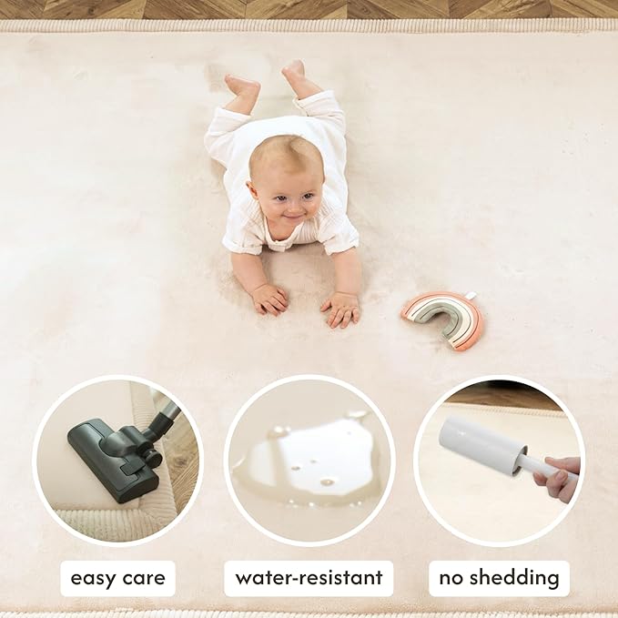 Hakuna Matte CloudSoft Baby Play Mat for Floor 60" x 80" Beige – Coral Velvet Memory Foam Rug for Crawling & Cozy Play – Non-Slip, Water-Resistant, Easy-CareTummy Time Mat, Playmat for Playpen