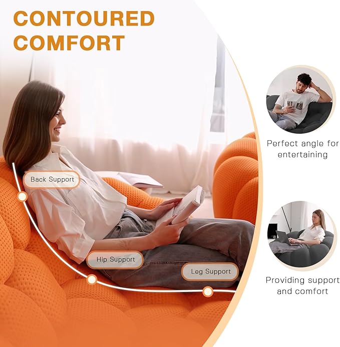 WJShome Modular Sectional Sofa,Bubble Couch,Comfy Curved Couch Living Room Sets,Modern Upholstered Bean Bag Sofa Mesh Fabric Lazy Floor Chair Living Roon Sets (Orange, 3 Seater+Ottoman)