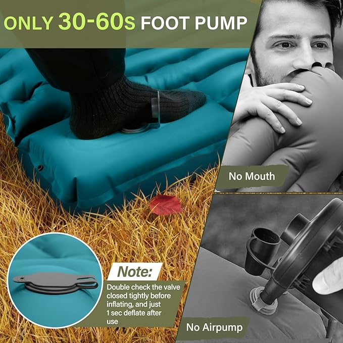 FUN PAC Camping Sleeping Pad, Ultralight Camping Pad with Pillow Built-in Foot Pump Inflatable Sleeping Mat Compact for Camping Backpacking Hiking Traveling-Green