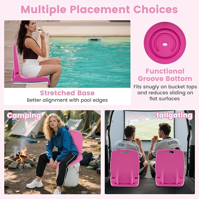 Goplus Poolside Chair for Edge of Pool, Foldable Portable Flip Seat w/Back Support & 2 Handles, Lightweight Outdoor Camping Chair for Stadium, Tailgating, Fishing, Boats, Beach (Pink, 2 Packs)