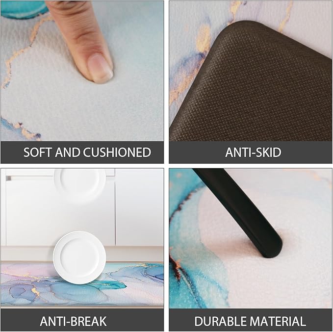 Kitchen Mats for Floor 2 Pieces Purple Marble Kitchen Mat Anti Fatigue Waterproof Non Slip Kitchen Rugs Comfort Memory Foam Mat for Kitchen Floor,in Front of Sink