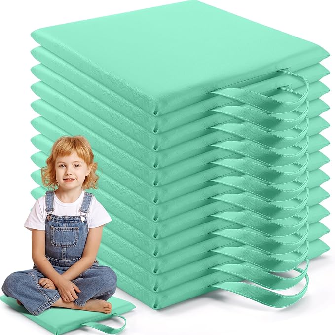 Suzile 12 Pcs 12'' Square Floor Cushions for Kids Classroom Flexible Floor Seating Elementary with Handles Classroom Carpet Cushions for Adults Toddlers Daycare Preschool School(Mint Green)