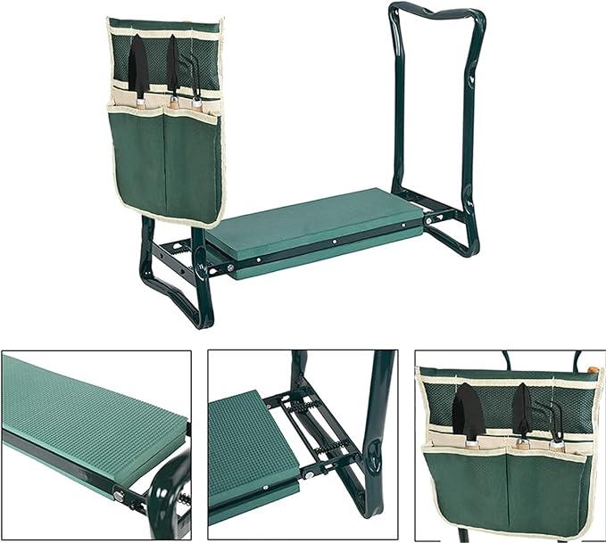 TINVHY Foldable Garden Kneeler and Seat Heavy Duty Gardening Bench Soft Cushion Seat with Tool Pouch and Kneeling Pad