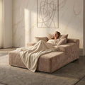 Sytopia Chaise Lounge with Armrests, Oversized Sofa Bed with 3 Pillows, Cozy Boneless Couch, Sleeper Reading Chair for Living Room Bedroom, Floor Sofa Chenille, Furniture Sala, Cashmere Beige