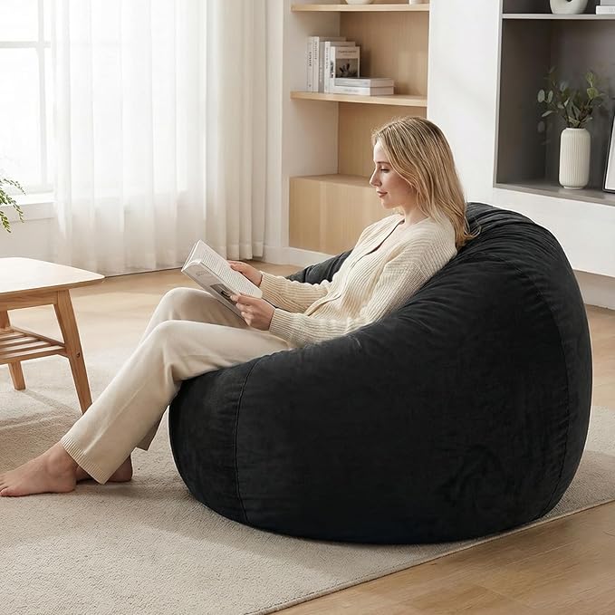 YuppieLife Large Foam Filled Bean Bag Chairs for Kids Teenagers Adults Living Room Gaming Relaxing 4F Machine Washable Lazy Sofa（Black