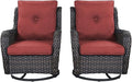 Rilyson Wicker Rocking Chair Swivel Chairs - 2 Piece Rocker Patio Chairs Set Rattan Rocking Chair for Outdoor Porch Deck Garden Backyard (Brown/Red)