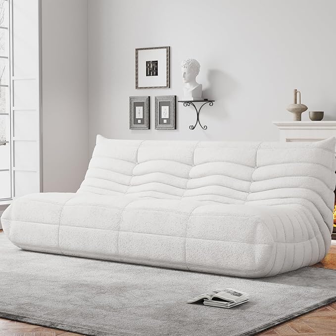 Bean Bag Chairs for Adults, BeanBag Reading Chair Memory Foam Couch 3-Seater, Floor Chair Soft Teddy Material, Comfy Reading Nook Chairs for Bedroom Living Room Office (White)