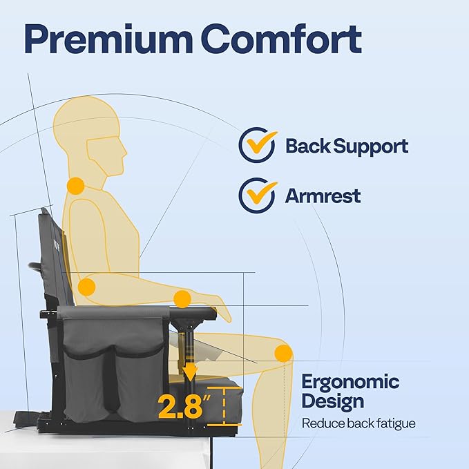 VIVOHOME Stadium Seats with Back Support and Cushion, 2 Pack Portable Bleacher Chairs with Cup Holder and Shoulder Strap