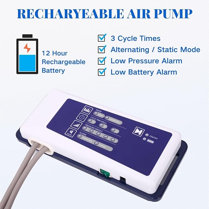 Alternating Pressure Cushion for Wheelchair, Waterproof Pneumatic Air Cell Cushion for Pressure Sores Relief, Relief Pressure Seat Pad with 12 Hour Air Pump
