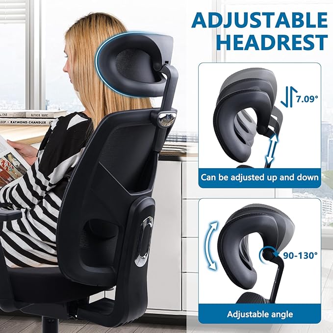 CLATINA Ergonomic Office Chair Computer Desk Chair with High Back Mesh and Adjustable Lumbar Support Rolling Work Swivel Task Chairs with Wheel 3D Armrests and Headrest, Black, 2 Pack