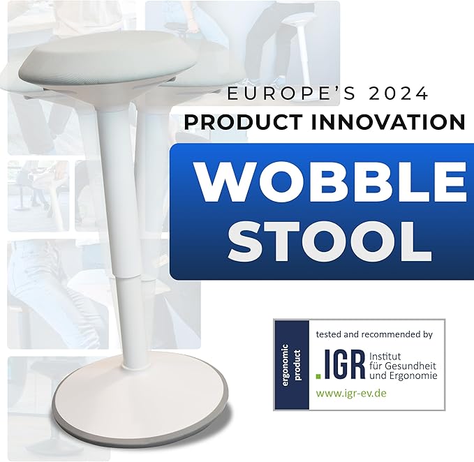 Standing Desk Stool Chair, Height Adjustable 16-24 inch for Office and Classroom, Swivel Base, Anti-Slip Bottom Ergonomic Wobble Stool with Rocking Motion, White