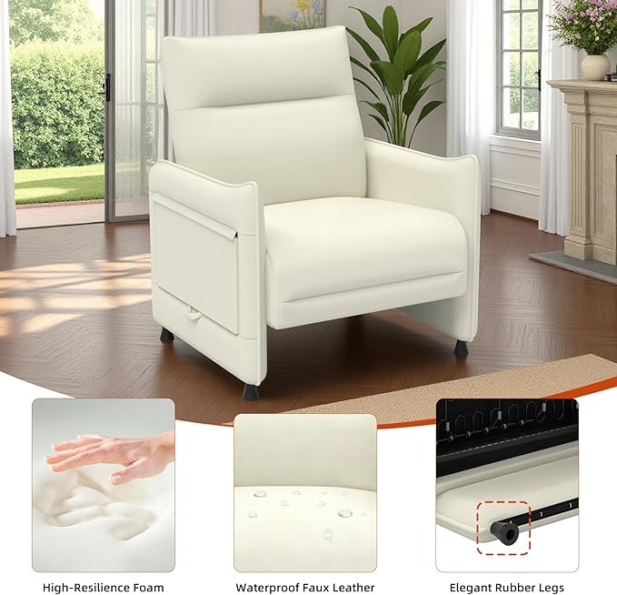 3-Piece Living Room Sofa Set, Faux Leather Loveseat & Accent Chairs Set of 2 with Hidden Foldable Tray & Side Pocket, Front Contour Arm Design, Upholstered Sofa Set for Office, Beige
