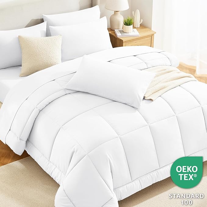 CozyLux Full Size Comforter Sets White, 7 Pieces Bed in a Bag, White Comforter Full Size, All Season Bedding Sets with Stitch Quilted Comforter, Flat Sheet, Fitted Sheet, Pillowcases